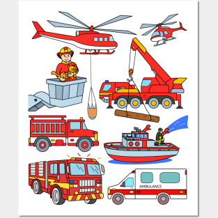 Ambulance Fire Department Fireman Trucks and Vehicles Posters and Art